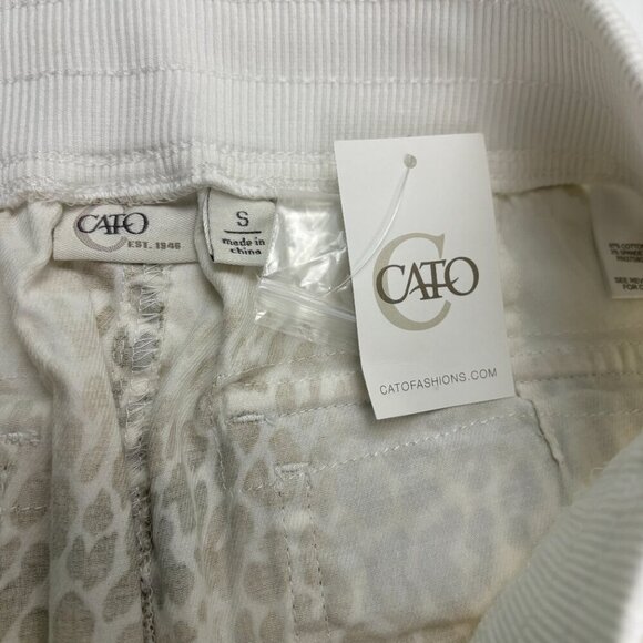 Cato Pull On Drawstring Joggers Women's size S White Tan Leopard Print Jeans - Picture 2 of 4